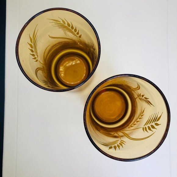 Vintage Libbey Ombre Golden Wheat Harvest Amber Glass Tumbler PAIR - Picture 4 of 10